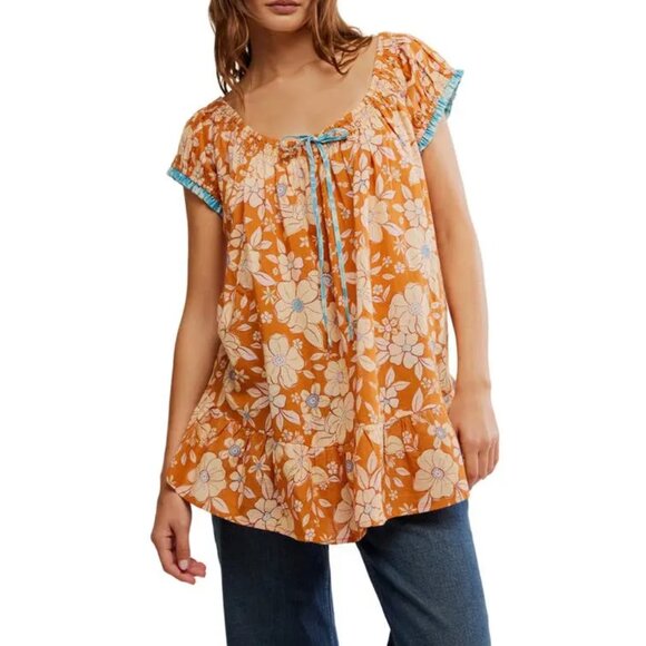 FREE PEOPLE Frankie Floral Tunic in Honey Ginger Combo Size Small - Picture 1 of 9